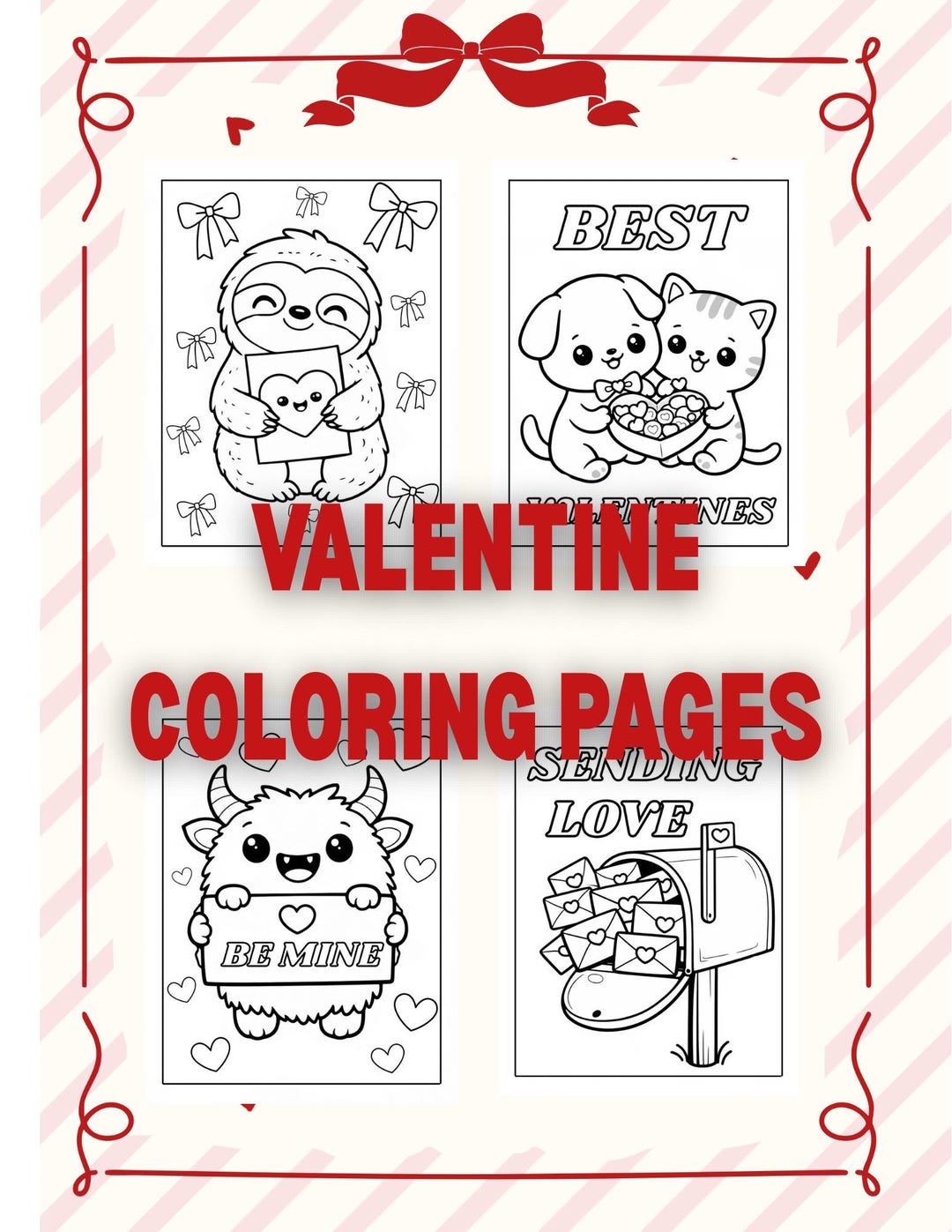 Valentine Coloring Pages - Cute Printables, Instant Download for Kids ...