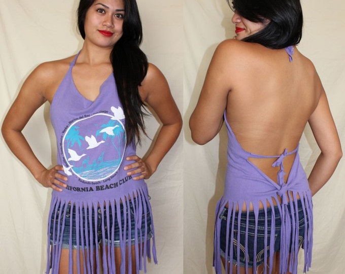 Vtg 80s Diy FRINGE HALTER TOP // California Beach Cover up - Etsy