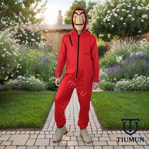 Red Hooded Full-Body Jumpsuit with Front Zipper – Unisex Costume for Parties, Cosplay, Halloween, Stage, Birthday and Themed Events