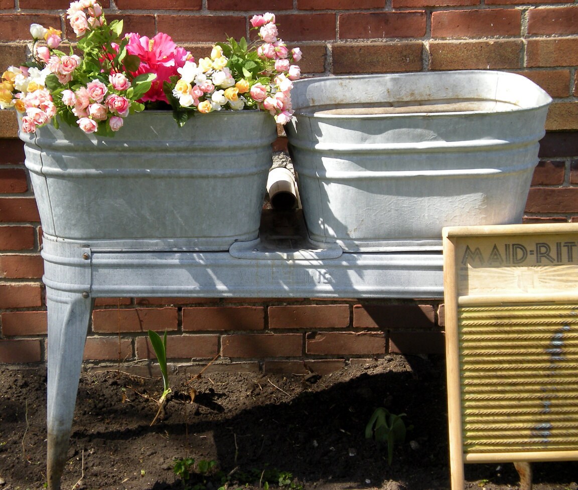 Rare Wheeling Galvanized Wash tubs double two Garden decor Etsy