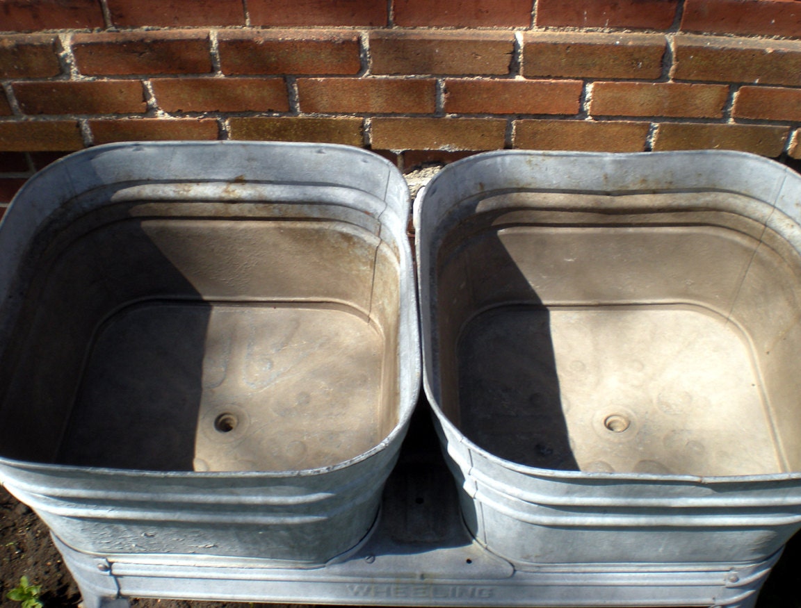 Rare Wheeling Galvanized Wash tubs double two Garden decor Etsy