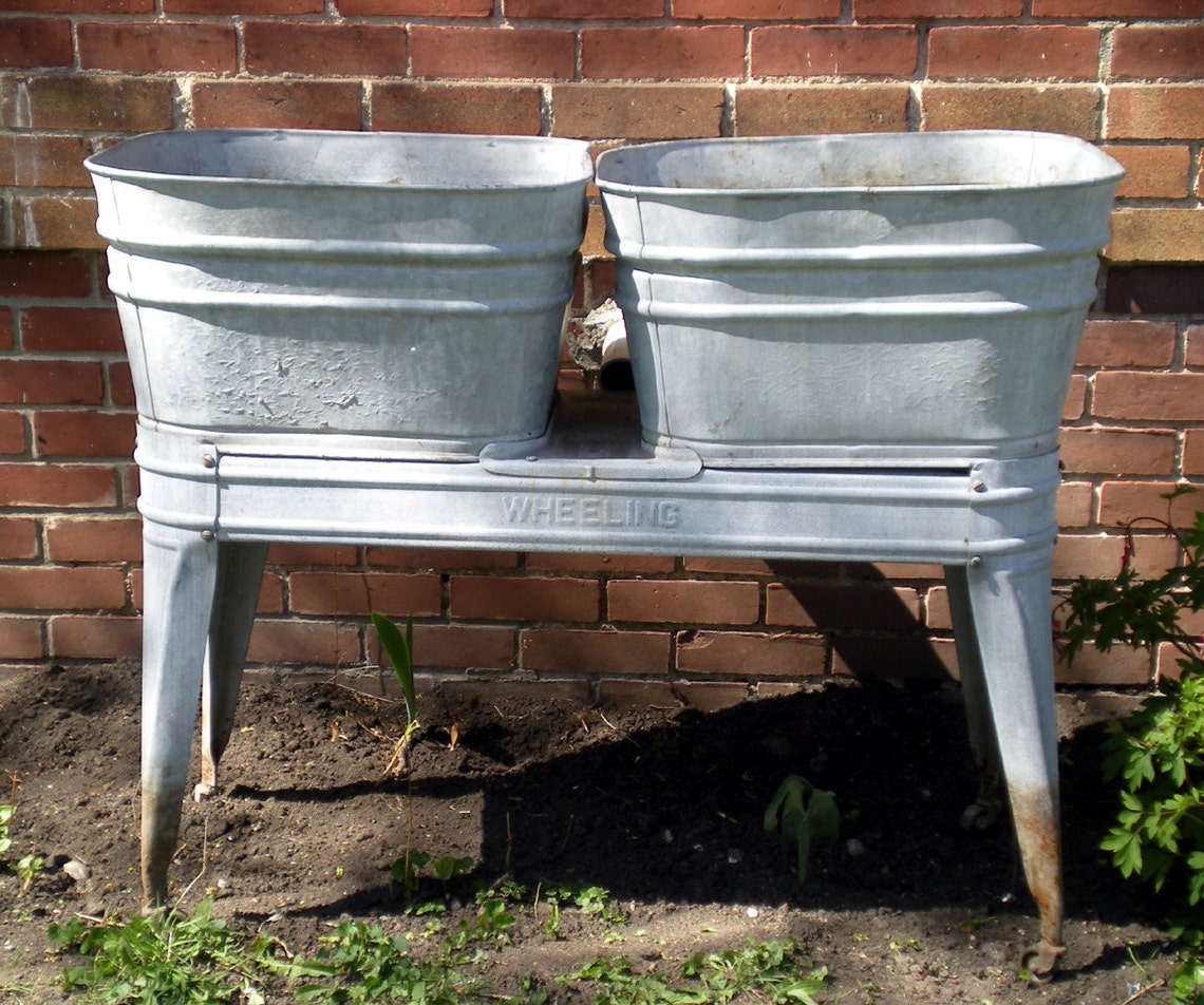 Rare Wheeling Galvanized Wash tubs double two Garden decor Etsy