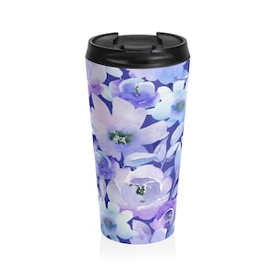 Floral Stainless Steel Travel Mug - Chic Coffee Mug, Floral Design, Travel Cup, Unique Gift, Eco-Friendly Drinkware