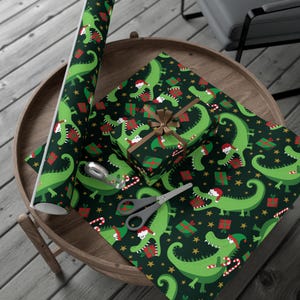 Festive Dinosaur Gift Wrap Paper - Perfect for Christmas, Birthday, Holidays, Creative Gift Wrapping, Eco-Friendly Packaging