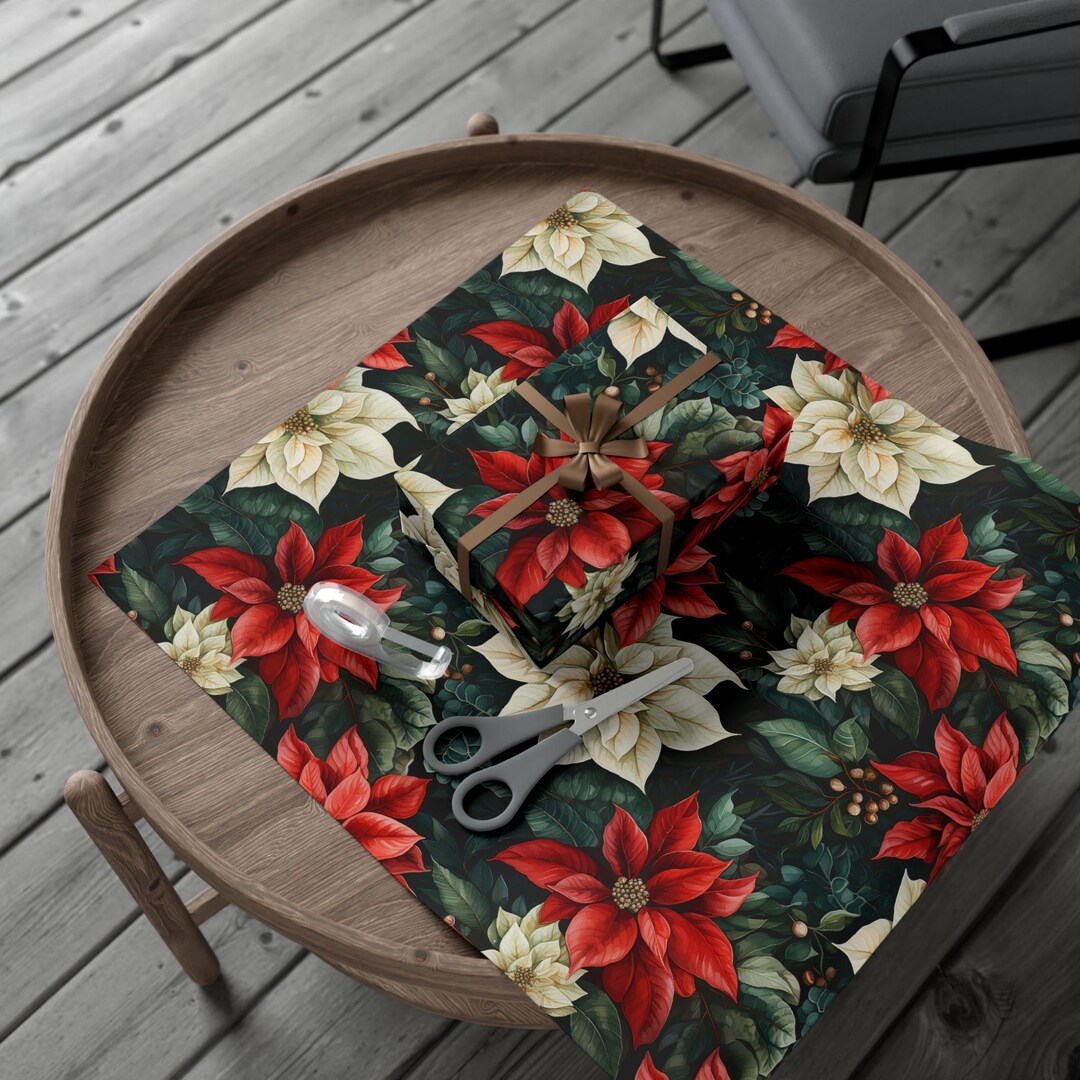 Festive Gift Wrap Papers With Holiday Floral Design, Eco-friendly ...