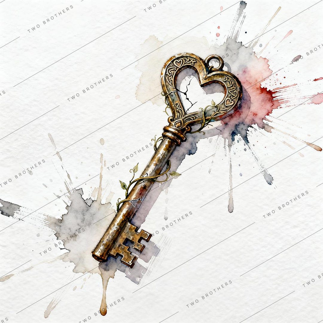 Vintage Skeleton Key Watercolor Print, Gothic Fantasy Wall Art (digital ...