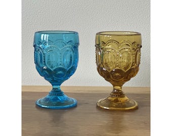 Vintage L E Smith Aqua Blue Moon and Stars Glass Cordial - Etsy