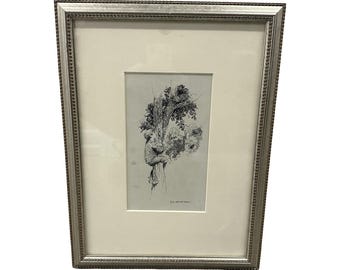 John W. Adams "Boy In Tree" 1874-1925 Antike Feder & Tinte Signiert