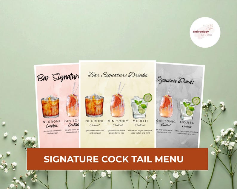 Editable Bar Menu Canva Template | Wedding & Event Signature Drinks ...