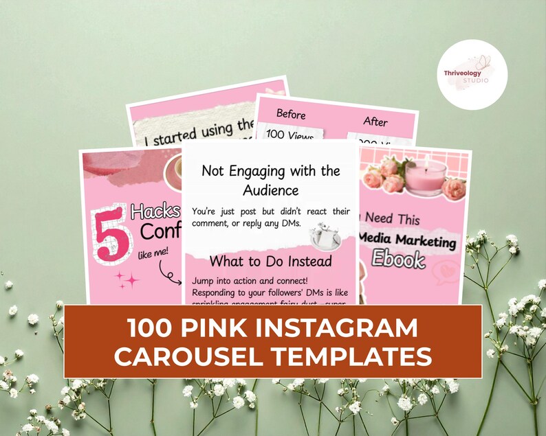 Pink Instagram Carousel Templates Canva | 100 Editable Posts - Etsy