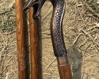 3-Fold Wooden Walking Cane – Snake Head Handle, Portable Travel Stick – Ergonomic Grip, Hiking Cane