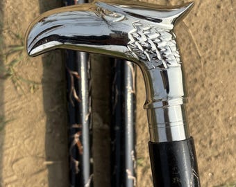 Eagle Head Walking Cane – Folding Brass Handle Wooden Walking Stick (36-38" Inches)