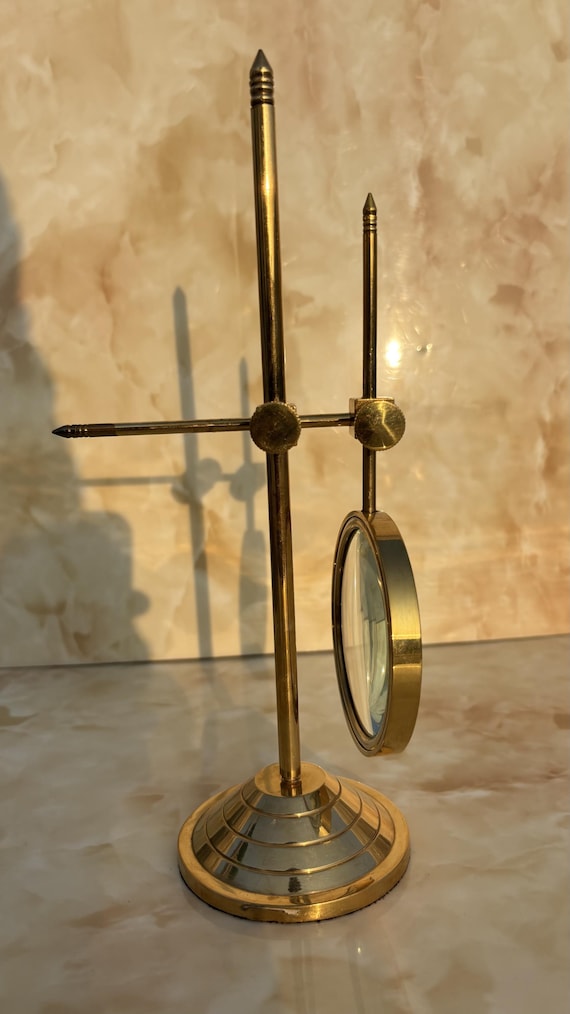 Vintage Brass Magnifying Glass Stand - Adjustable Steampunk Desk Decor