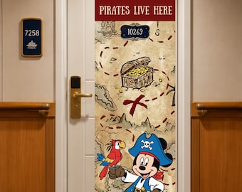 Banner para puerta de crucero de Mickey Mouse Pirata / Plantilla editable de Canva (2x6)
