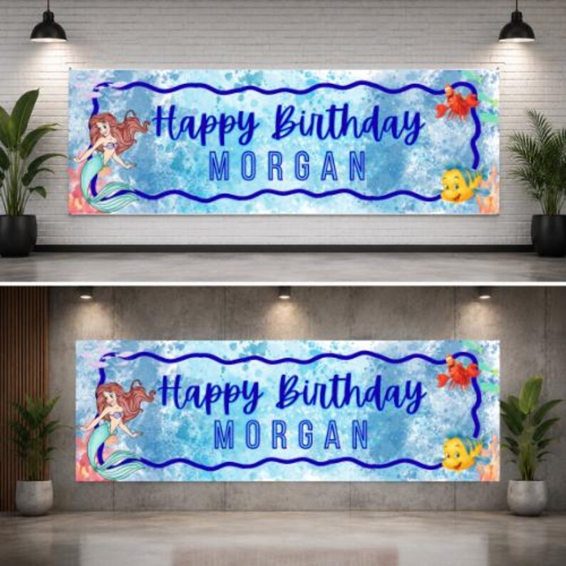 Happy Birthday Ariel Canva Template, Editable 2x6 Banner Panel, Printable Birthday Sign, Walgreens CVS Photo Print Banner, Little Mermaid image 3