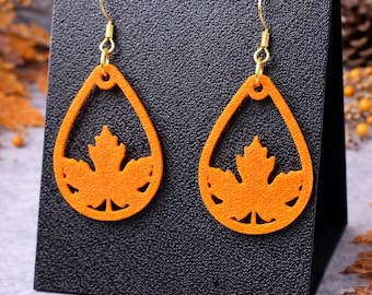 Fall Maple Leaf Earrings - Autumn Teardrop Dangle Earrings