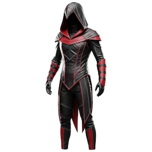 Handmade Black & Red Leather Assassin Coat: Gothic Cosplay LARP