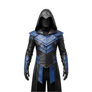 Handmade Black & Blue Leather Assassin Coat: Cosplay LARP Rogue Jacket