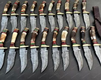 Lot of 30 Handmade Damascus Steel Skinner Knife | Stag Antler Handle