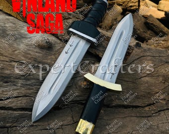 Handmade D2 Steel Thorfinn Dagger Vinland Saga Knife Anime Replica Viking Cosplay Knife with Leather Sheath Gift for Him