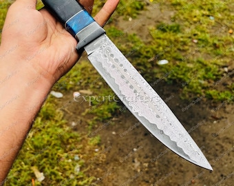 Hand Forged Damascus CPM S90V Hunting Knife | Carbon Fiber Handle