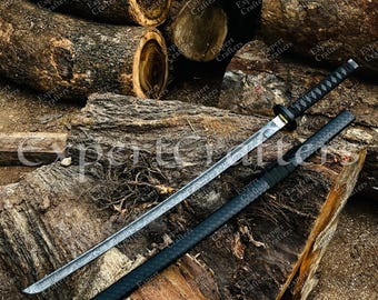 Hand Forged Damascus Katana – 39" Full Tang Samurai Sword with Scabbard, Personalized Gift