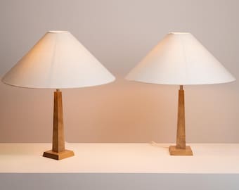 Pair of Mid-Century Wooden Obelisk Lamp Bases, Scandinavian Turned Wood Lighting 1970s, Base Only