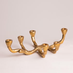 Vintage Brutalist Brass Candelabra – 1960s Sculptural 7-Arm Candle Holder, Mid Century Modern Decor