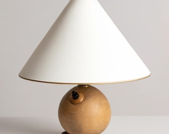 Wood Ball Table Lamp Base, Memphis Style Sphere 1980s, Sculptural Turned Wooden Desk Lamp Base Only, Postmodern Lighting