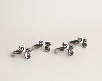 Set of 4 Vintage Pewter Napkin Rings – Double Spiral Scroll Mid-Century Table Decor