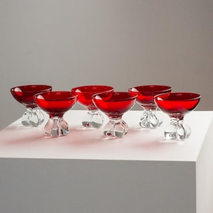 Set of 6 Ruby Red Glass Coupes – Bo Borgström Mid-Century Modern Dessert Bowls