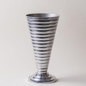 Art Deco style, Skyscraper Vase – Spun Aluminum Ribbed Conical Design