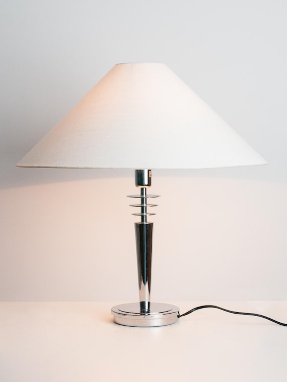 Chrome Table Lamp Base – Atomic Space Age Stacked Disc Desk Light, Art Deco Revival, Silver Accent Lamp (Base Only)