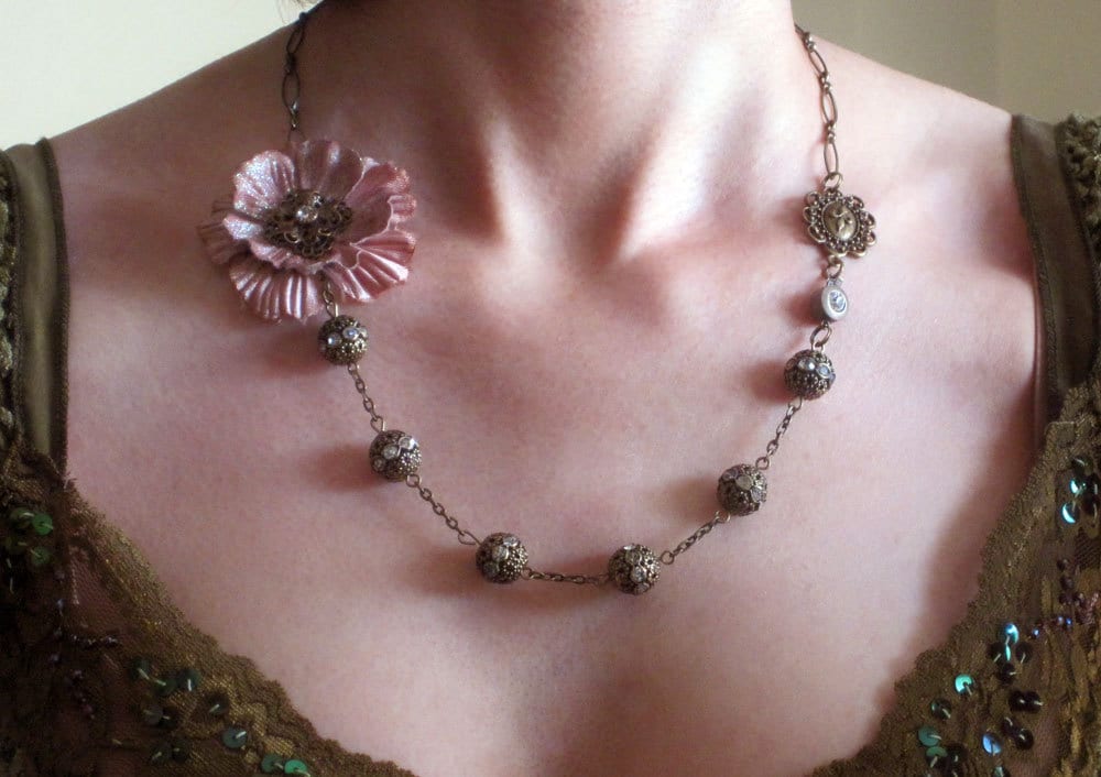 Colette Silk Flower Necklace Etsy