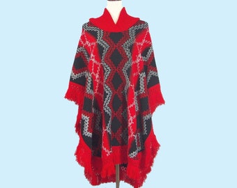 Vintage 1970s 70s  Hippie Boho Tapestry Style Fringed Cape, One Size