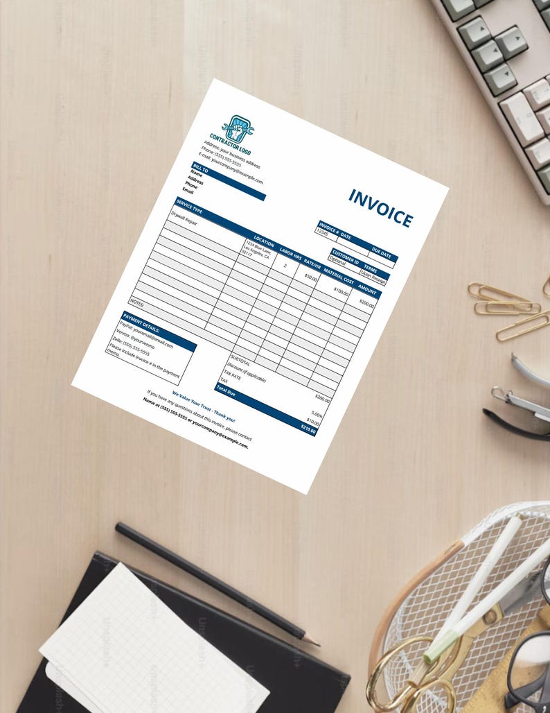 Contractor Invoice Template | Google Sheets & Excel | Auto-calculating ...