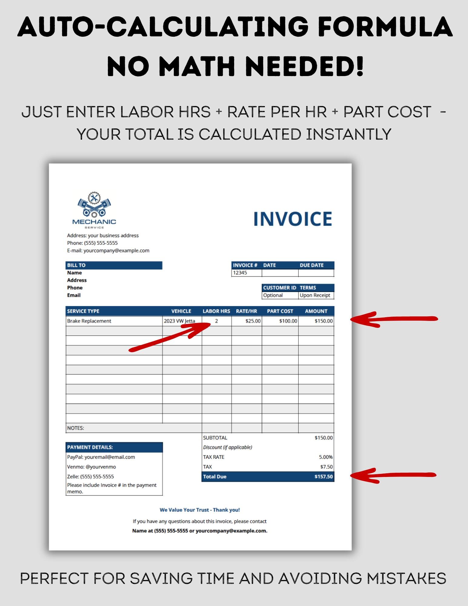 BUNDLE – Mechanic Invoice Template + Work Order Tracker | Google Sheets ...