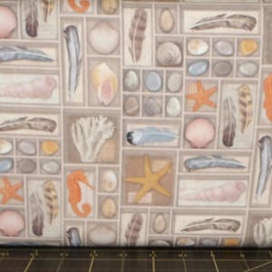 Stof France. Seashell Patchwork Natural 63 inches wide DIGITALLY PRINTED