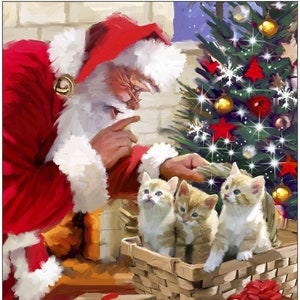 David Textiles. Santa & Kittens Panel Full Yard DIGITALLY PRINTED