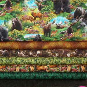 Wilderness Full Collection Fat Quarter Bundle - 6 Piece Oasis Fabrics Alaskan Animal Black Bear, Deer, and Moose FQ Bundle