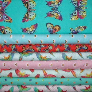 Tula Pink Daydreamer Fat Quarter Bundle - 8 Piece Butterflies, Fruit, Rainbow Eyes, & Macaws FQ Bundle - 100% cotton woven