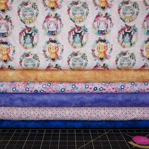 Floral Kitties Fat Quarter Bundle - 6 Piece Mia Charro Floral Cats FQ Set Including Matching Prints - Panels Optional