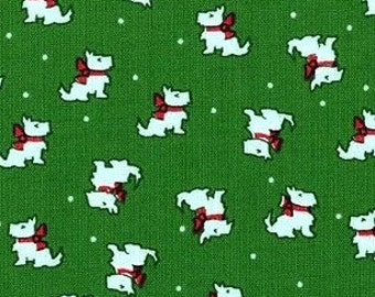 Windham Fabrics. Storybook Christmas. Scotty Dogs Green - Cotton fabric BTY - Choose your cut