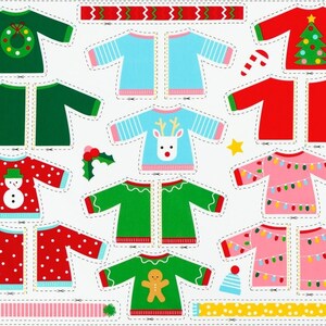LAST ONE - Robert Kaufman. Girl Friends Holiday Party. Christmas Sweater Panel 2/3 yd