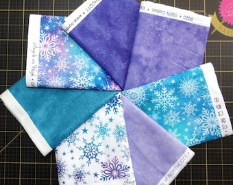 Angels on High Fat Quarter Bundle - 7 Piece Northcott Purple and Teal Snowflakes and Matching Toscana Blenders FQ Bundle - 100% cotton