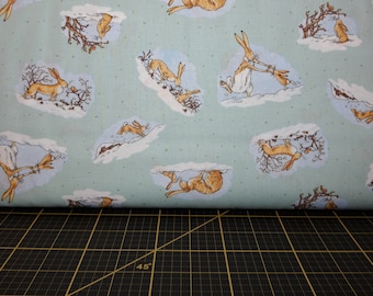 Clothworks. GHMILY 2020. Bunny Scenes Turquoise - Guess How Much I Love You Fabric