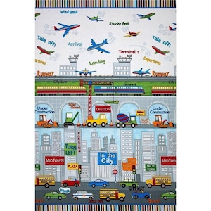 My Little Town. Construction Scene Multi 2/3 yd Repeating Panel Style Yardage