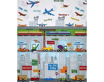 My Little Town. Construction Scene Multi 2/3 yd Repeating Panel Style Yardage