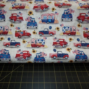 Michael Miller. All American. Positively Patriotic Cream - Patriotic Camper Fabric / 4th of July Camper Fabric