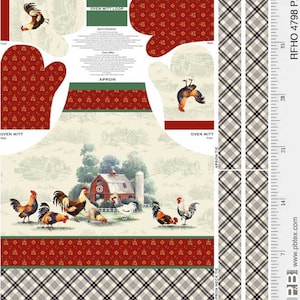 P&B Textiles. Rooster Farm House. Apron Panel Full Yard
